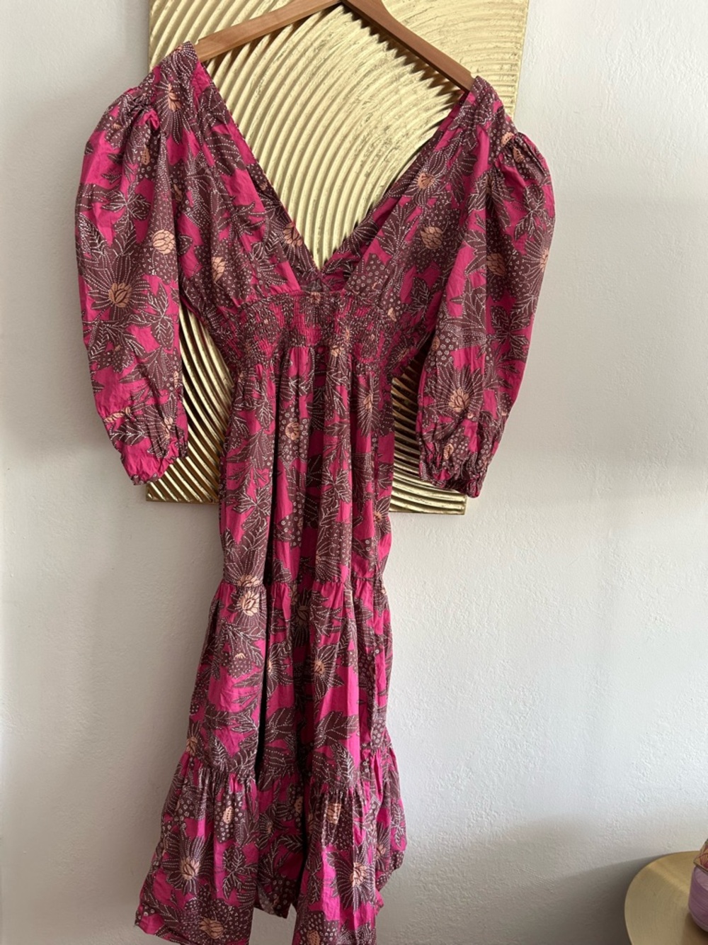 House Of Harlow Floral Boho Prairie Maxi Dress L Pink Brown summer - Picture 10 of 17